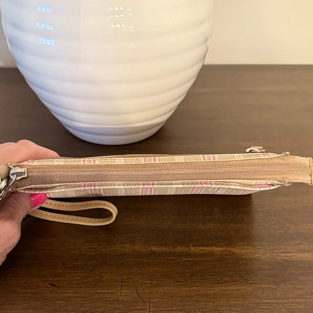 Coach Beige and Pink Striped Wristlet - Picture 4 of 8